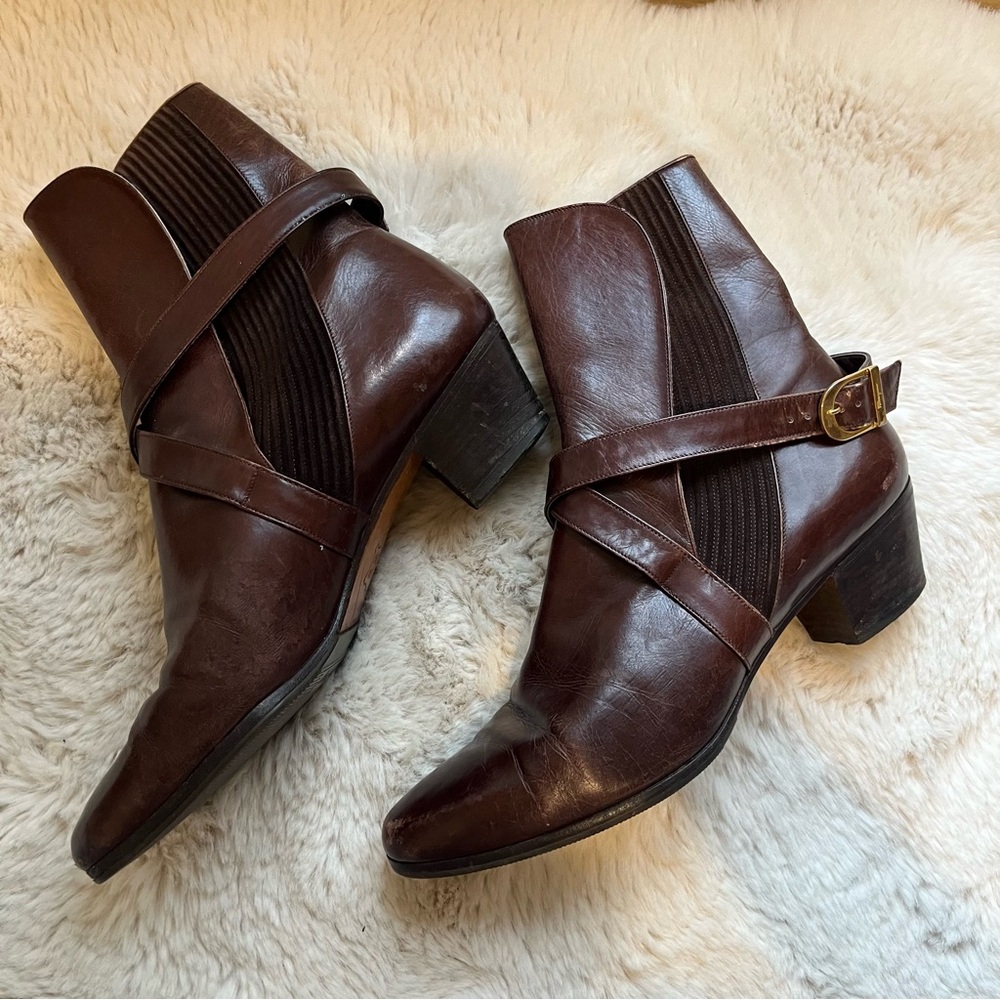 Salvatore Ferragamo Brown Ankle Boots with Gold Buckle - Picture 2 of 11
